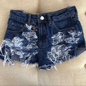 Topshop Petite Moto Destroyed Denim Shorts 25
